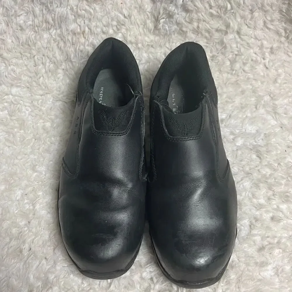 Unisex Thorogood ASR Black Leather slip on shoes Rubber soles Men SZ9M W SZ11M